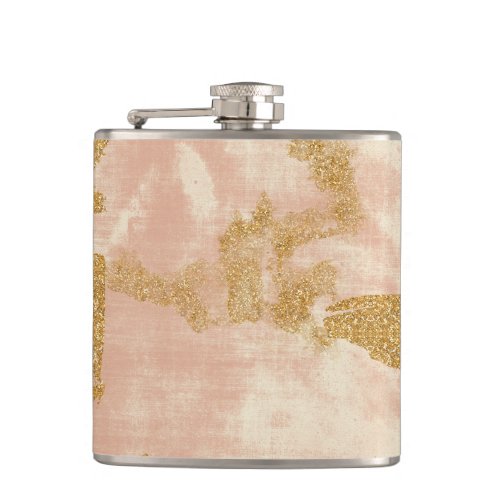  Blush Pink Gold Glitter Distressed Golden Flask