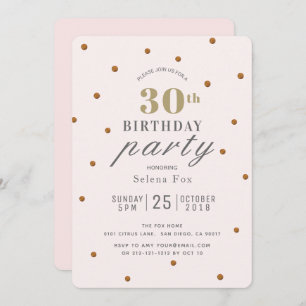 Blush Pink & Gold Glitter Dots Birthday Invitation