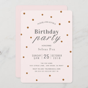 Blush Pink & Gold Glitter Dots Birthday Invitation