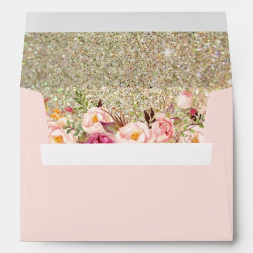 Blush Pink Gold Glitter Floral with Return Address Envelope - Blush Pink Gold Glitter Floral with Return Address for 5x7 Card Envelope. 
(1) For further customization, please click the "customize further" link and use our design tool to modify this template. 
(2) If you need help or matching items, please contact me.