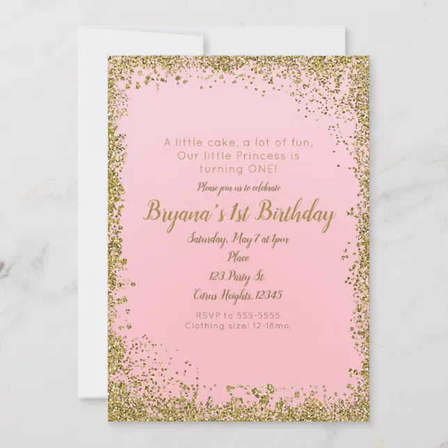 Blush Pink & Gold Glitter Glam 1ST Birthday Party Invitation | Zazzle