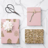 Metallic Rose Gold Platinum Silver Christmas Trees Wrapping Paper Sheets