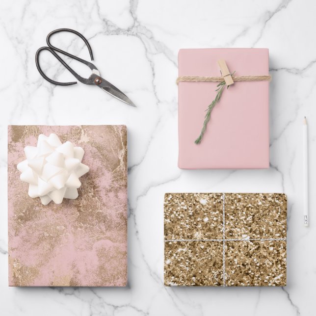 Blush Pink Gold Glitter Glam  Wrapping Paper Sheets (Front)