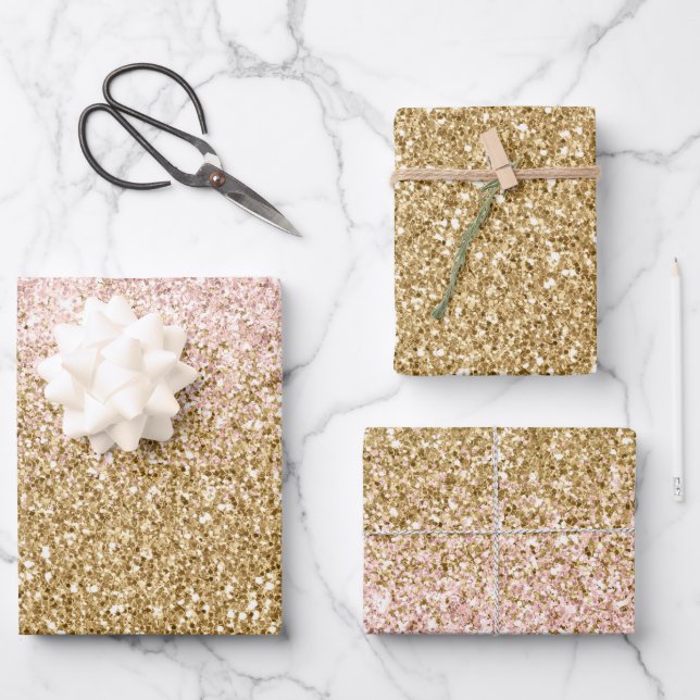 Blush Pink Gold Glitter Glitz     Wrapping Paper Sheets (Front)