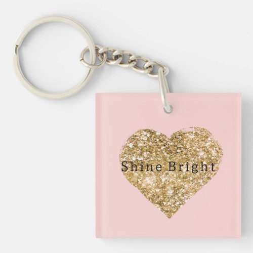 Blush Pink Gold Glitter Heart Keychain