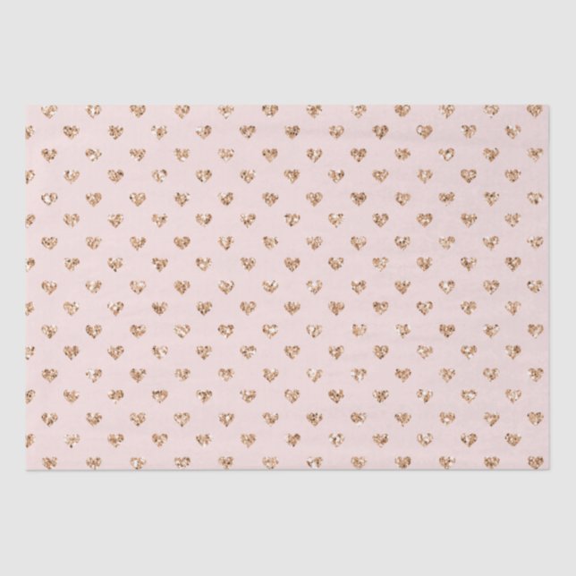 Blush Pink Gold Glitter Hearts Tissue Paper (Front)