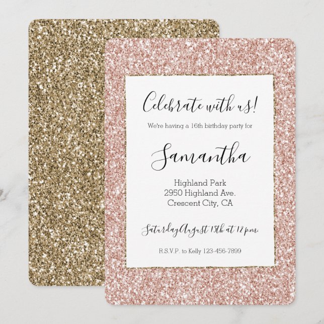 Blush Pink Gold Glitter Invitation (Front/Back)