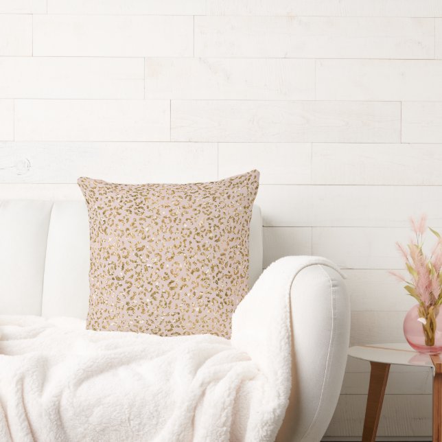 Blush Pink Gold Glitter Leopard Print Throw Pillow (Couch)