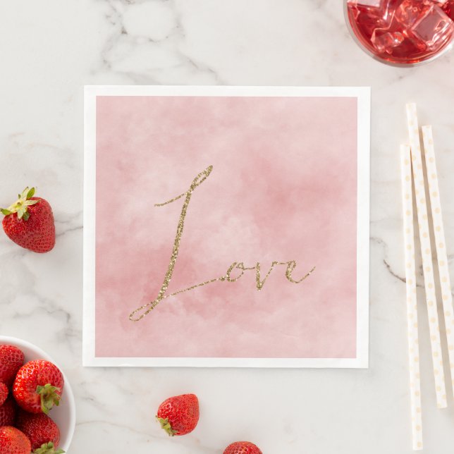 Blush Pink Gold Glitter Love Paper Dinner Napkins (Insitu)