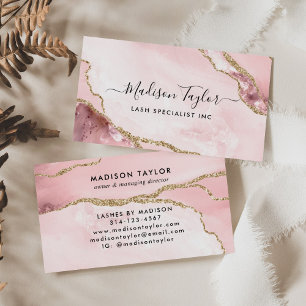 Blush Pink Gold Glitter Marble Agate Modern Script Business Card