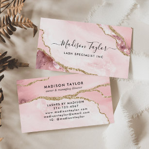Blush Pink Gold Glitter Marble Agate Modern Script Business Card