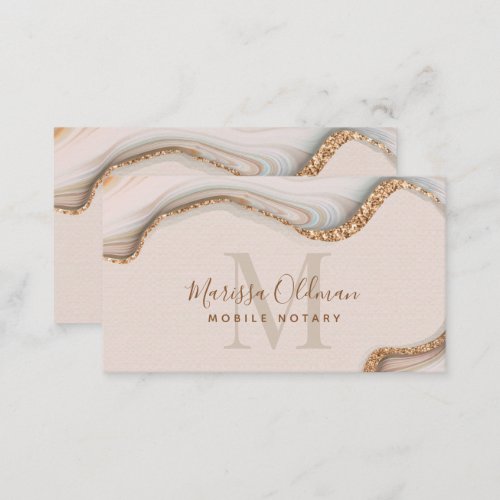 Blush Pink Gold Glitter Marble Agate Notary  Business Card