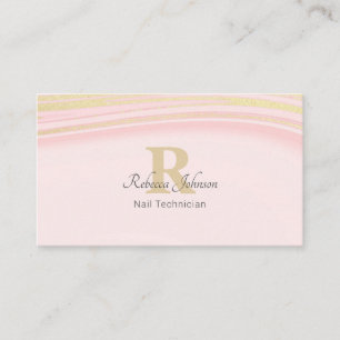 Blush Pink Gold Glitter Monogram Girly Chic Business Card