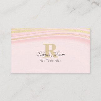 Blush Pink Gold Glitter Monogram Girly Chic Business Card