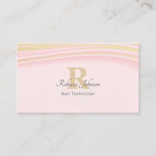 Blush Pink Gold Glitter Monogram Girly Chic Business Card