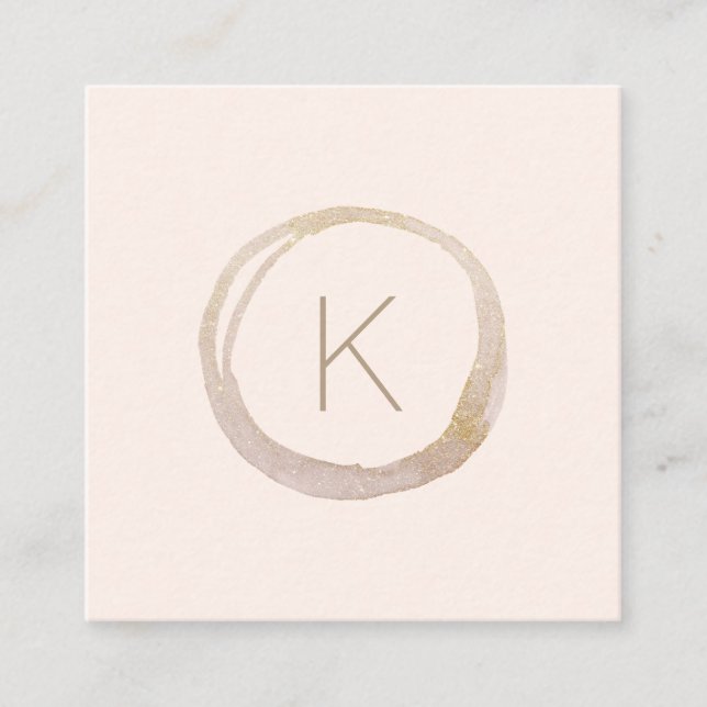 Blush Pink Gold Glitter Monogram Logo Modern Square Business Card (Front)