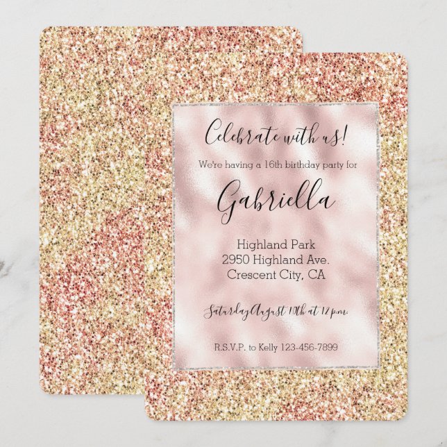 Blush Pink Gold Glitter Ombre Invitation (Front/Back)