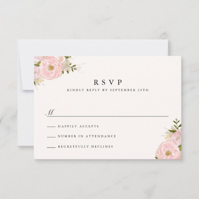 Blush Pink Gold Glitter Peony RSVP Cards (Front)