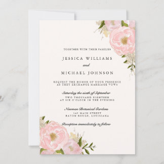 Blush Pink Gold Glitter Peony Wedding Invitations