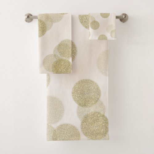 Blush Pink  Gold Glitter Polka Dots Chic Modern Bath Towel Set