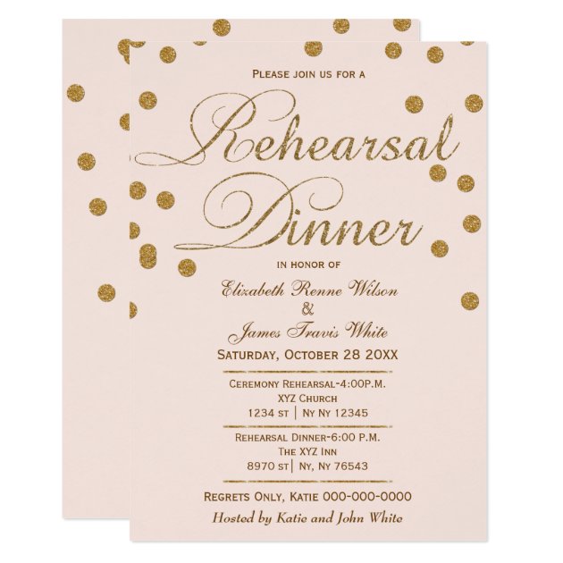 Blush Pink Gold Glitter Rehearsal Dinner Invites