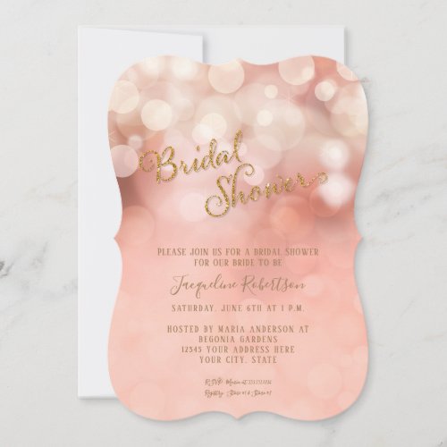 Blush Pink Gold Glitter Sparkle Bridal Shower Invitation