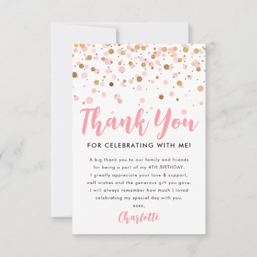 Blush Pink Gold Glitter Sparkle Confetti Birthday Thank You Card