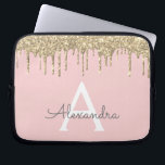 Blush Pink Gold Glitter Sparkle Monogram Laptop Sleeve<br><div class="desc">Blush Pink and Gold Faux Dripping Modern and Elegant Girly Glitter and Sparkle Elegant Monogram Case. This case can be customized to include your initial and first name.</div>