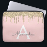 Blush Pink Gold Glitter Sparkle Monogram Laptop Sleeve<br><div class="desc">Blush Pink and Gold Faux Dripping Modern and Elegant Girly Glitter and Sparkle Elegant Monogram Case. This case can be customized to include your initial and first name.</div>