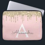 Blush Pink Gold Glitter Sparkle Monogram Laptop Sleeve<br><div class="desc">Blush Pink and Gold Faux Dripping Modern and Elegant Girly Glitter and Sparkle Elegant Monogram Case. This case can be customized to include your initial and first name.</div>