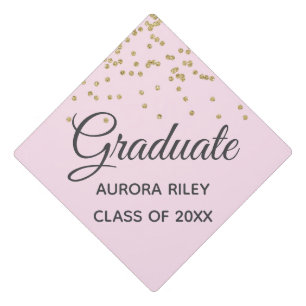Blush Pink Gold Glitter Sparkles Confetti Graduate Graduation Cap Topper
