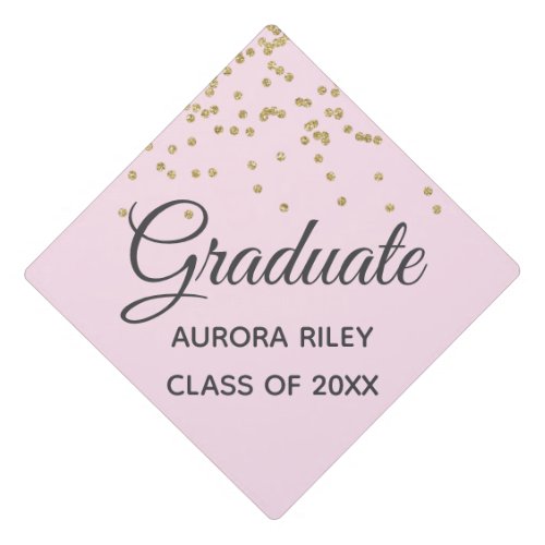 Blush Pink Gold Glitter Sparkles Confetti Graduate Graduation Cap Topper