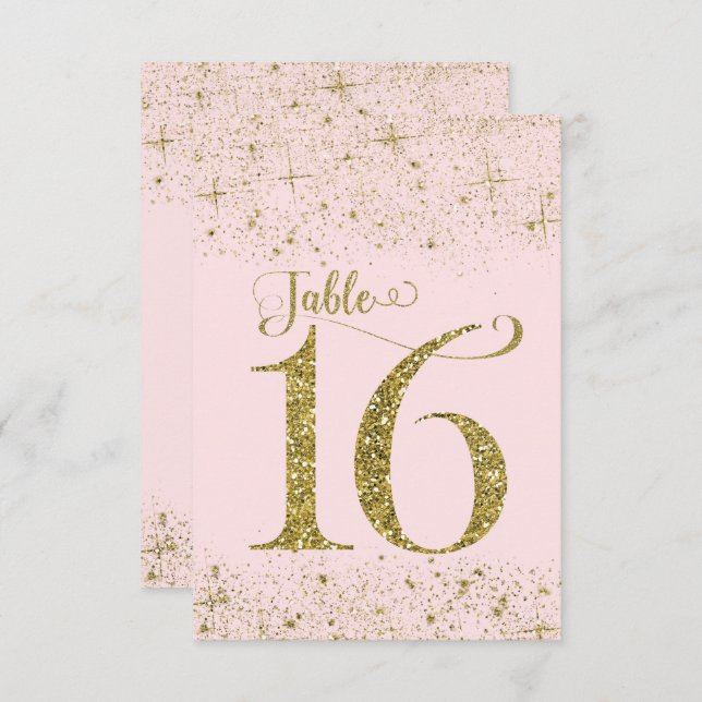 Blush Pink Gold Glitter Table Numbers Number 16 (Front/Back)