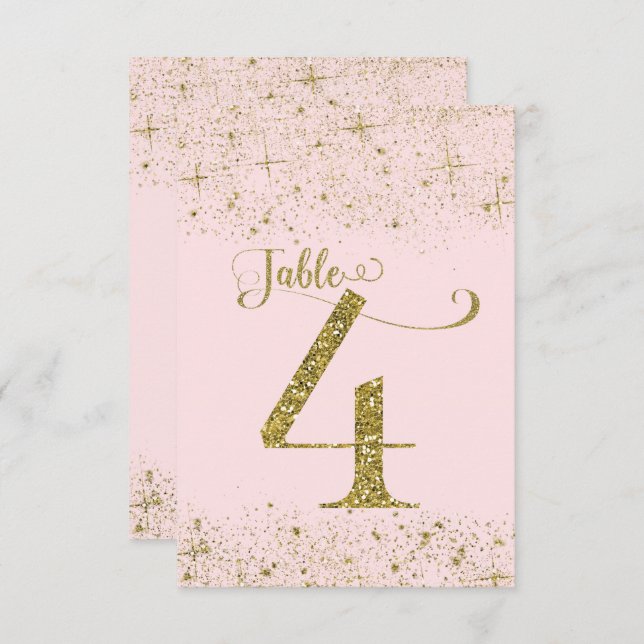 Blush Pink Gold Glitter Table Numbers Number 4 (Front/Back)