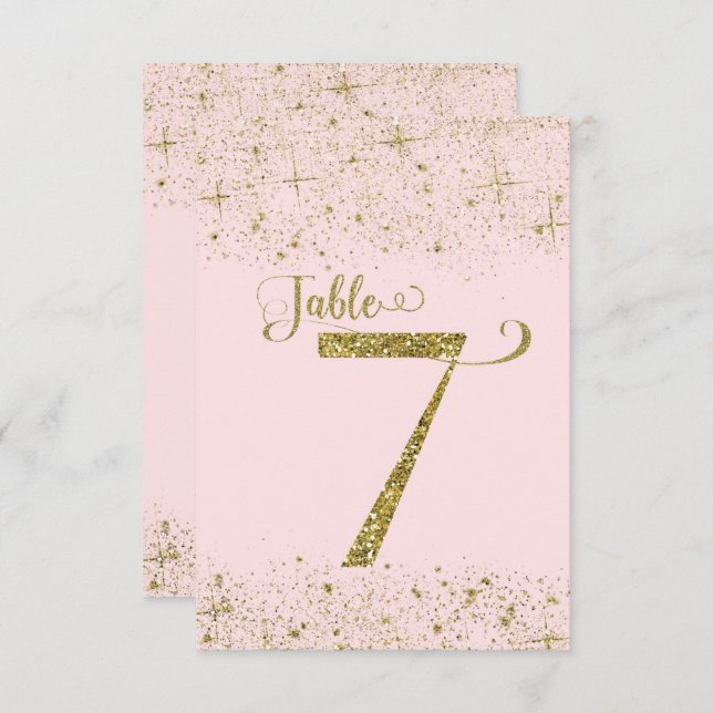 Blush Pink Gold Glitter Table Numbers Number 7 (Front/Back)