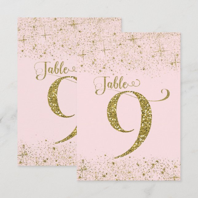 Blush Pink Gold Glitter Table Numbers Number 9 (Front/Back)