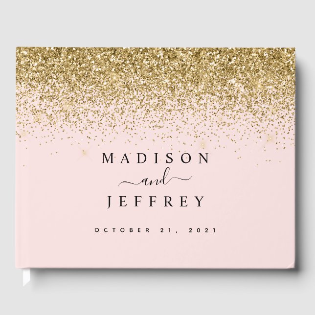 Blush Pink & Gold Glitter Wedding Guest Book (Front)