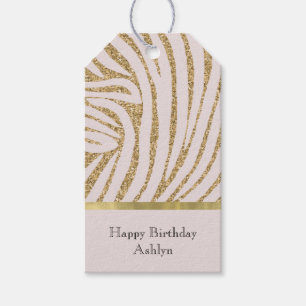 Blush Pink Gold Glitter Zebra Birthday Gift Tags