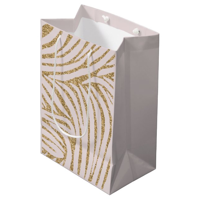 Blush Pink Gold Glitter Zebra Birthday  Medium Gift Bag (Front Angled)