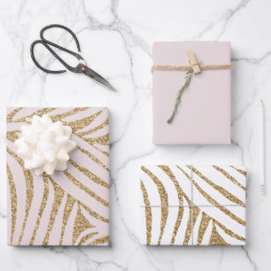 Blush Pink Gold Glitter Zebra Birthday  Wrapping Paper Sheets