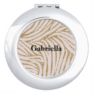 Blush Pink Gold Glitter Zebra Compact Mirror