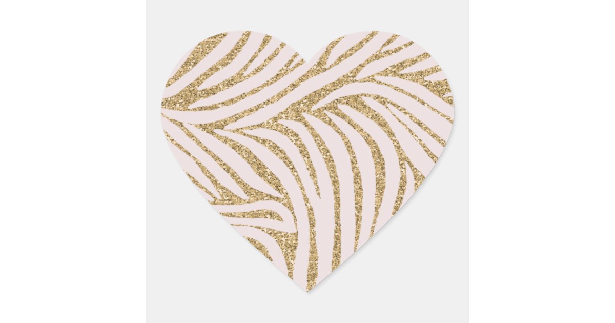 Blush Pink Gold Glitter Zebra Heart Sticker | Zazzle