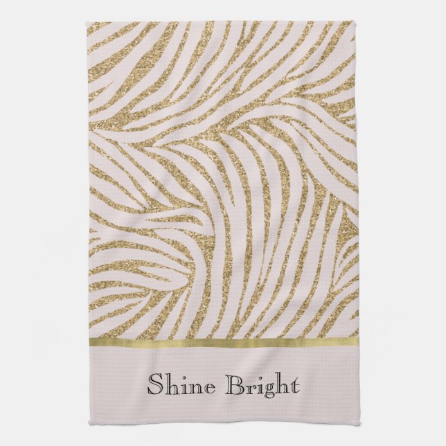 Blush Pink Gold Glitter Zebra   Kitchen Towel (Vertical)