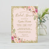 Blush Pink Gold Glitters Floral Bridal Shower Invitation (Standing Front)
