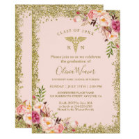 Blush Pink Gold Glitters Nursing School Graduation Invitation