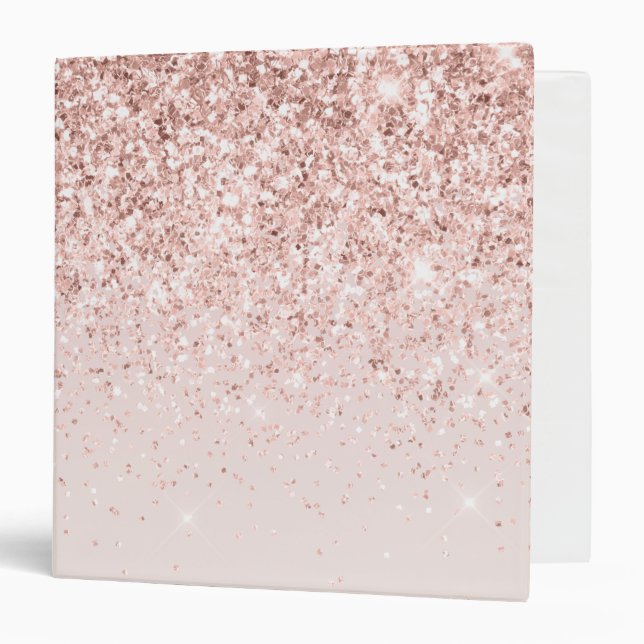 Blush Pink Gold Glitz Glitter Sparkle 3 Ring Binder (Front/Inside)