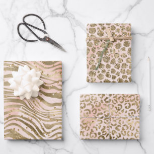 Blush Pink Gold Glitz Sparkle Animal Prints       Wrapping Paper Sheets