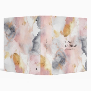 Blush Pink Gold Gray Marble Block Lettering Name 3 Ring Binder