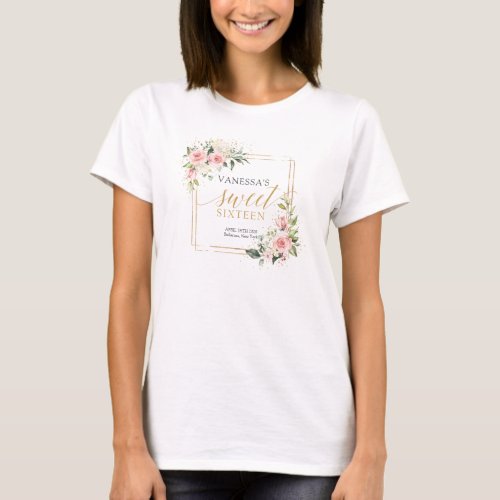 Blush pink gold green 16 birthday guest of honor  T_Shirt