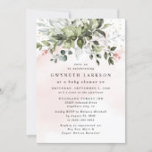 Blush Pink Gold Greenery Dusty Blue Baby Shower Invitation (Front)